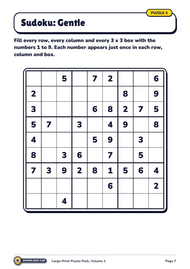 A sudoku page from the pack