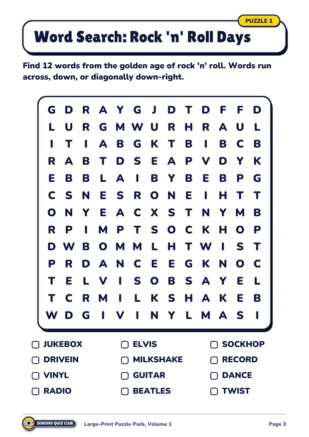 A word search page from the pack